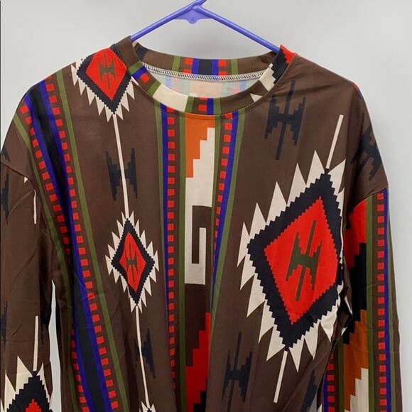 Southwestern Aztec tie front elbow patches top western native sz L - Picture 4 of 8